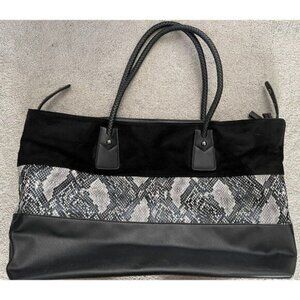 David Jones Paris Large Black Faux Leather Snake Skin Stripe Tote Bag